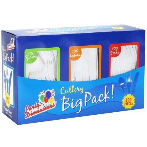 Party Dimensions Plastic Box | White | Pack of 300 Cutlery Combo Combo Box White 300 Count