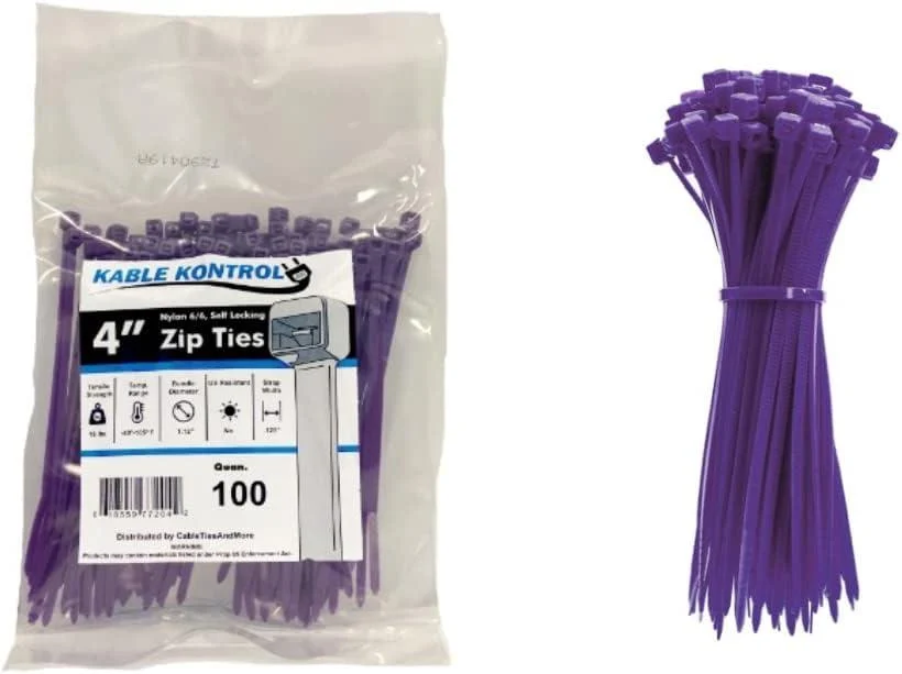 Kable Kontrol Purple Zip Ties 4 Inch 100 Pcs - Purple - 18 Lbs