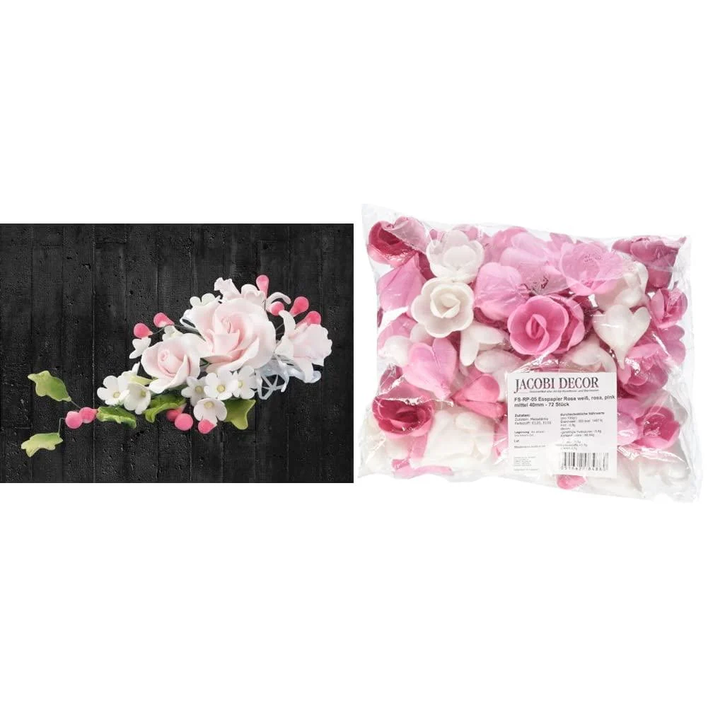 Cake Company sugar flower boquet rose 1 piece of pink 1 -pack (1 x 74 g) & cake company rose medium 40 mm 72 pcs sorted w r p 1 Pack (1 x 94 g) 1 piece (1 Pack) bundle with rose