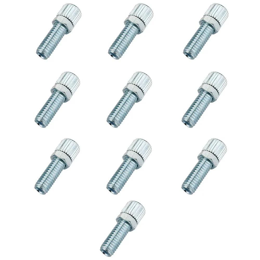 CYCLEZ Premium 6mm Brake Caliper Barrel Adjusters, Steel, Silver Barrel Adjuster Bolt with Locknut, 10 Pack
