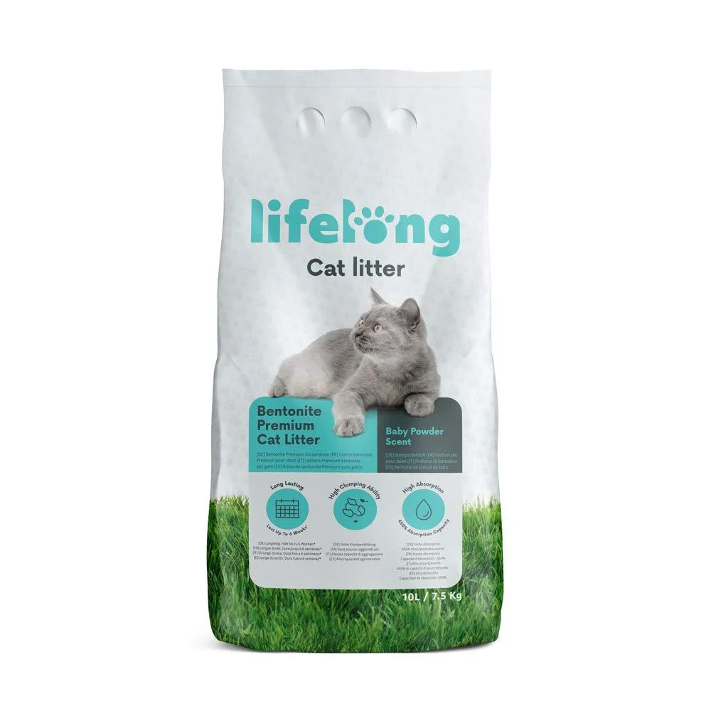 Amazon Brand - Lifelong Bentonite Premium Cat Litter Baby Powder Scent 10L (Pack of 1)