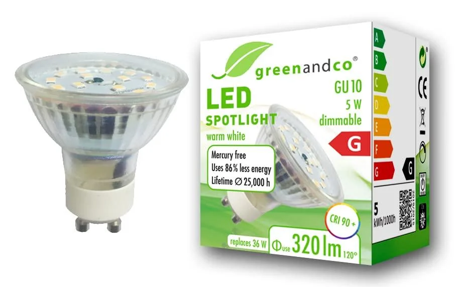 Greenandco CRI 90+ GU10 LED spot dimmable 5W 320 LM 110 3000K warm white 230V flicker -free 2 year guarantee 5W 3000K 110 Dimmable 1 piece (1 Pack)