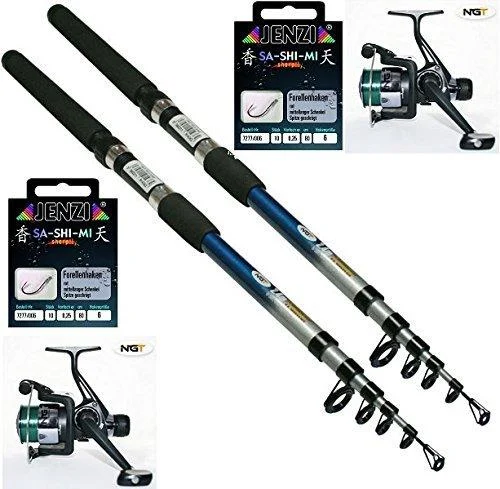 Trout set fishing set trout 2 x rod 2 x reel 2 x line and 20 hooks NEW - G8DS