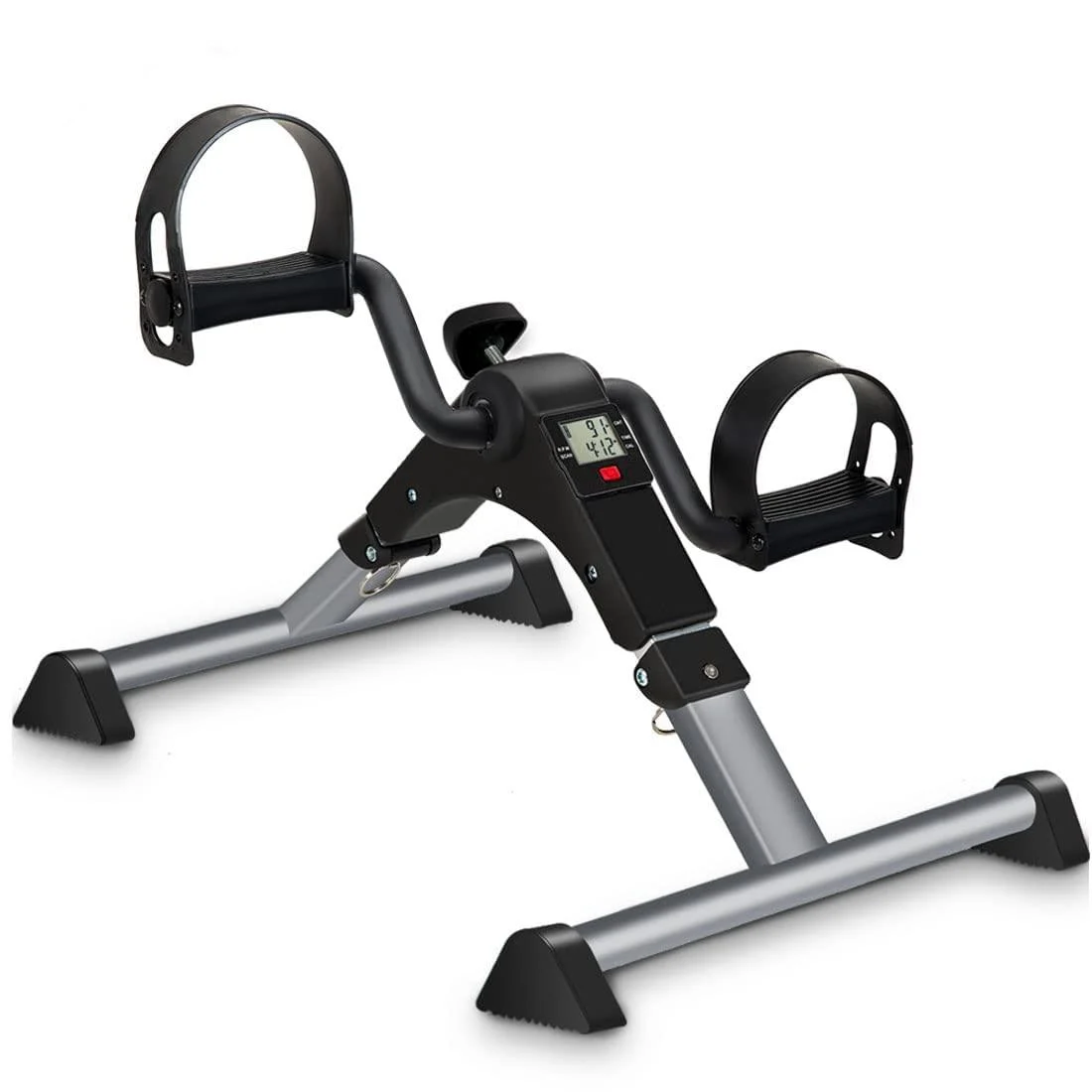 TABEKE Under Desk Bike Pedal Exerciser, Upper & Lower Peddler Exerciser for Arm & Leg Workout, Fitness Folding Exerciser Peddler with LCD Display, Home Exercise Bike for Elderly Silver