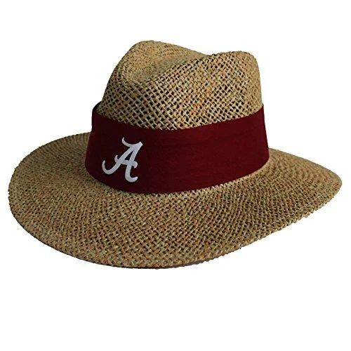 Alabama Crimson Tide Nick Saban Straw Hat With Crimson Band With A Script - LOGOFIT