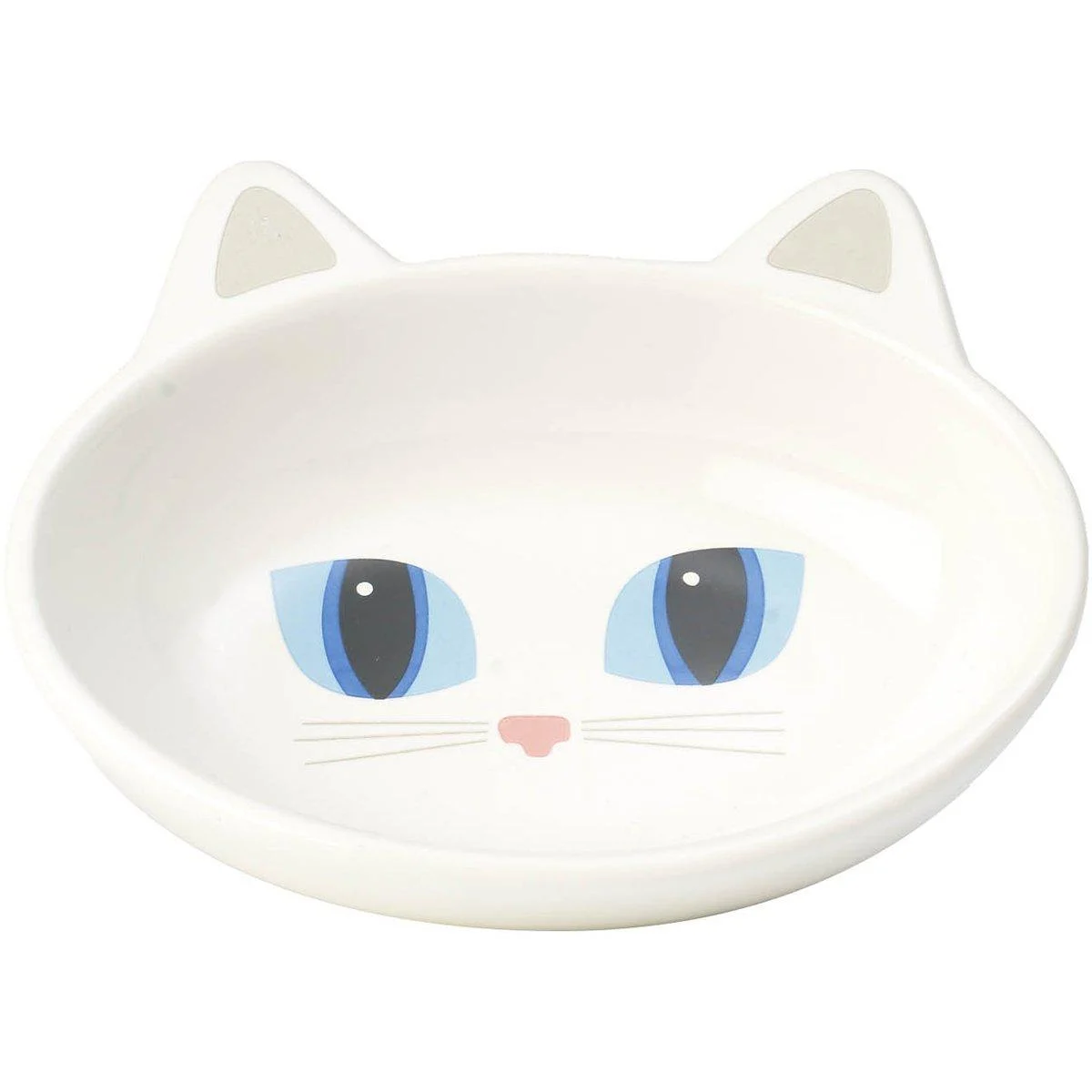 PetRageous Oval Frisky Kitty Stoneware Cat Bowl 5.5-Inch Wide and 1.5-Inch Tall Saucer with 5.3-Ounce Capacity and Dishwasher Safe is Great for Cats White