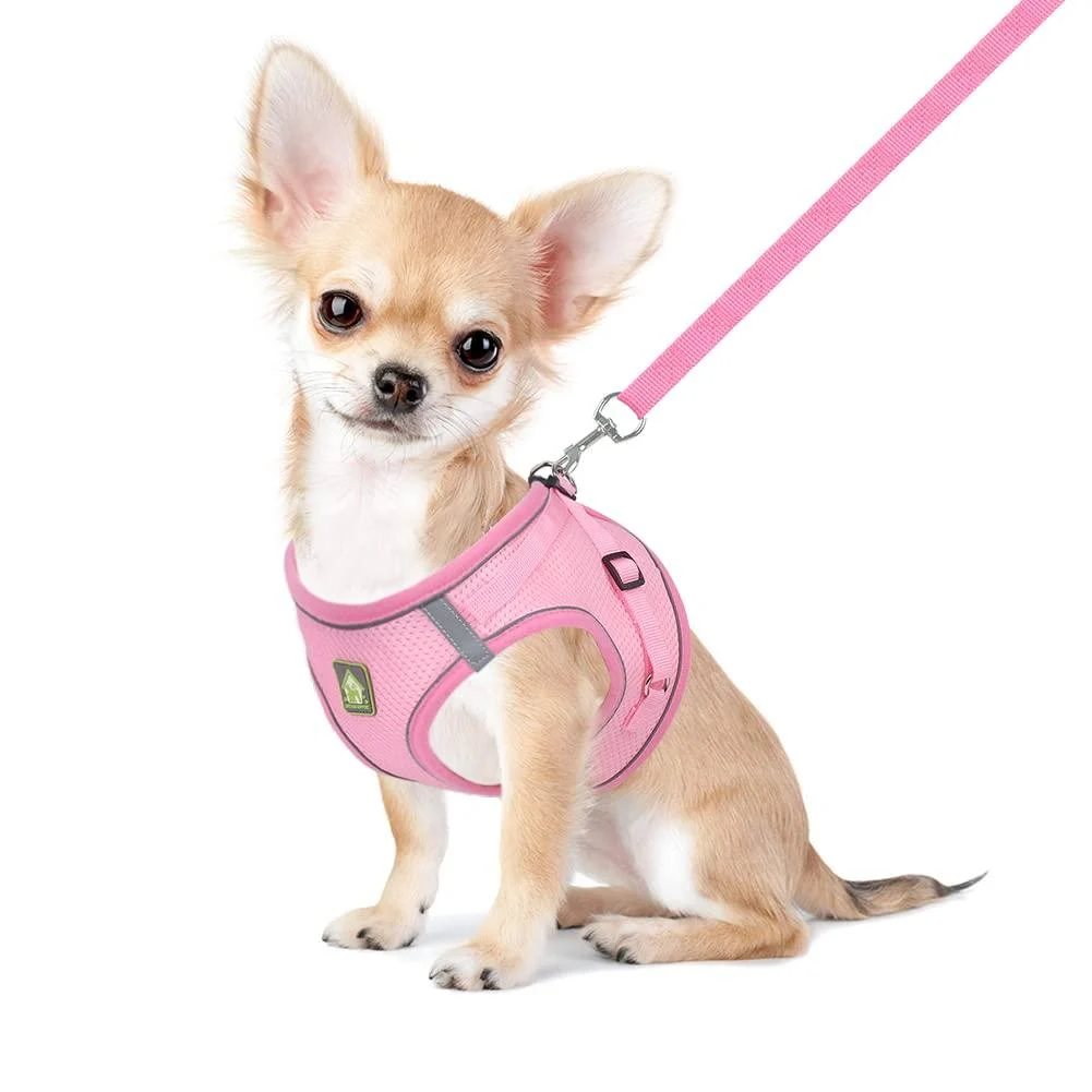 Femax dog harness with leash for small medium dog cats soft mesh puppy dishes breathable breast harness adjustable reflective no pull vest chihuahua cat (breast 30-34cm) pink