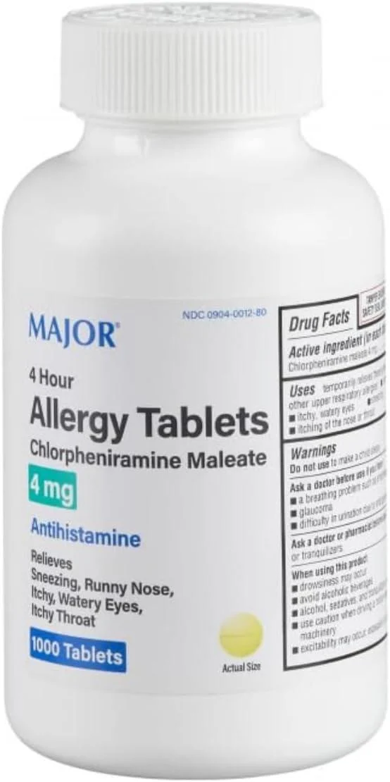 Major Pharmaceuticals Chlorpheniramine Maleate 4 mg Anti-Allergy Tablets, 1000 Count
