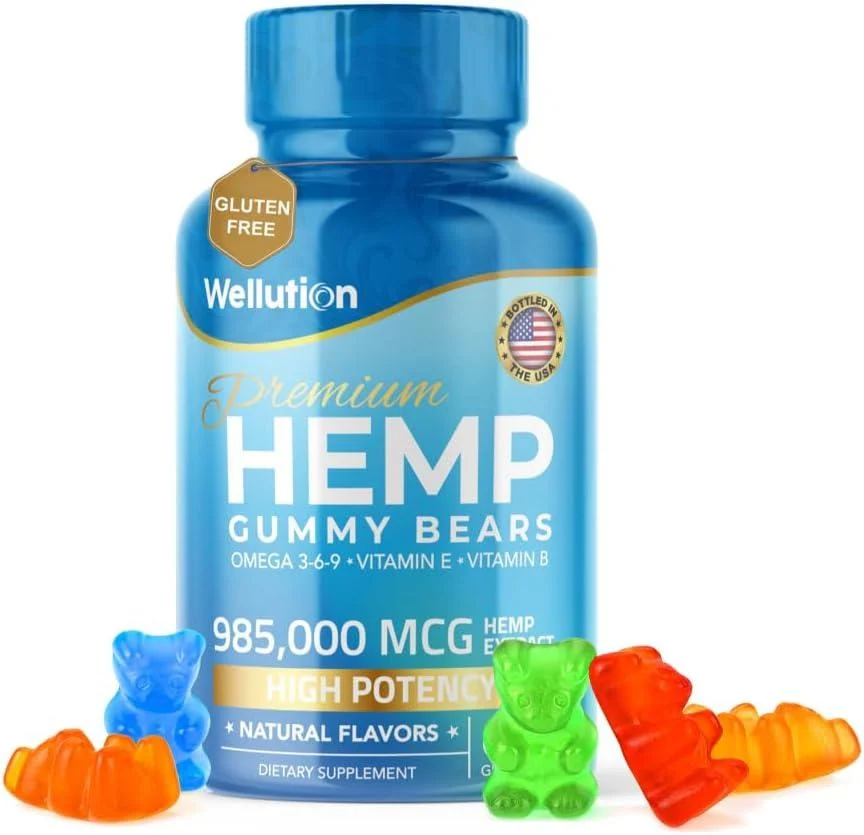 WELLUTION Hemp Gummies 985,000 High Potency - Fruity Gummy Bear with Hemp Oil. Natural Hemp Candy Supplements - Nutritional Value & Great Taste