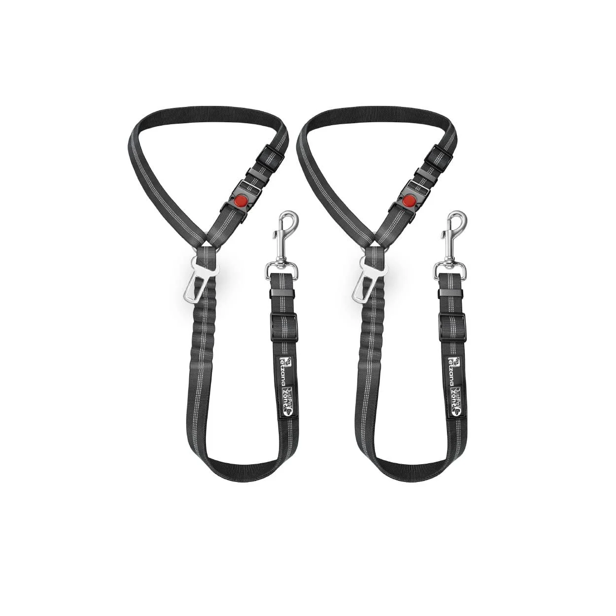 Headrest dog car seat belt 2 Pack Adjustable Durable Headrest Pet Safety Harness Restraint with Elastic Nylon Bungee Buffer Black - PETZANA