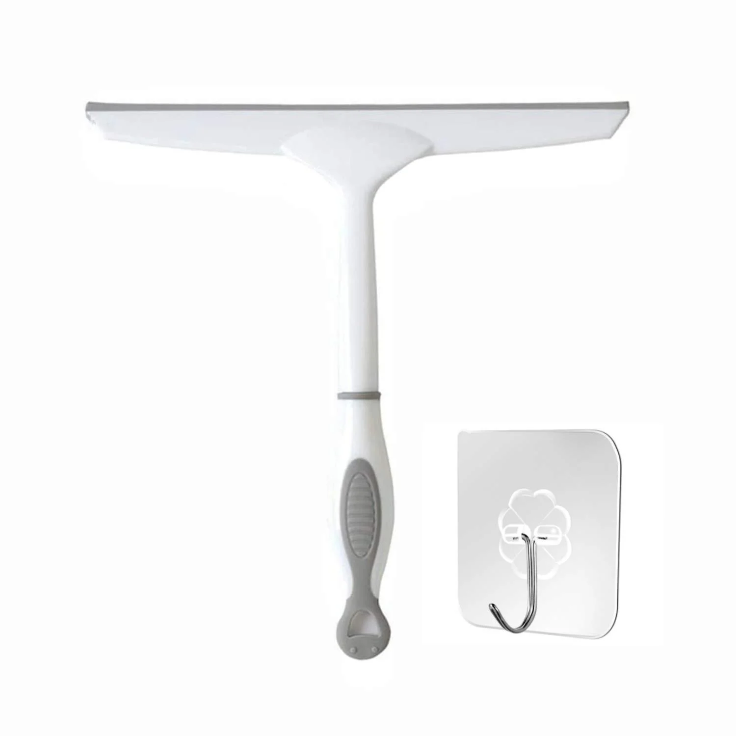 Shower Squeegee 10" Lightweight Squeegy Cleaner for Shower Doors Bathroom Window Multi-Purpose Window Washing Tools with 1 Suction Cup Hook for Car Windshield Glass Door White