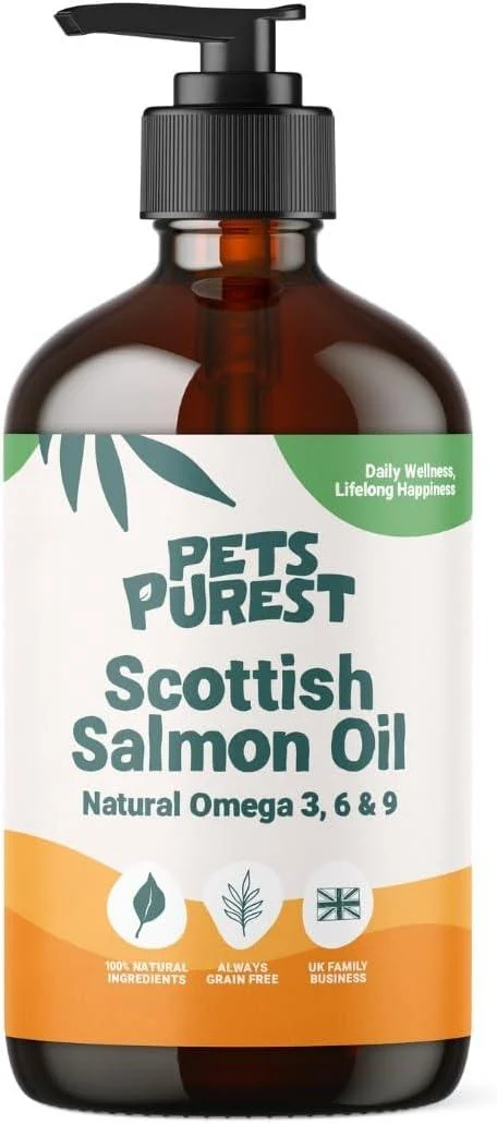 Pets Purest Scottish Salmon Oil For Dogs Cats Horse Ferret - Pure Omega 3 6 & 9 Fish Oil Food Treats Supplement for Natural Coat Immune Support Itchy Skin Joint & Brain Health (500ml) 500 ml (Pack of 1)