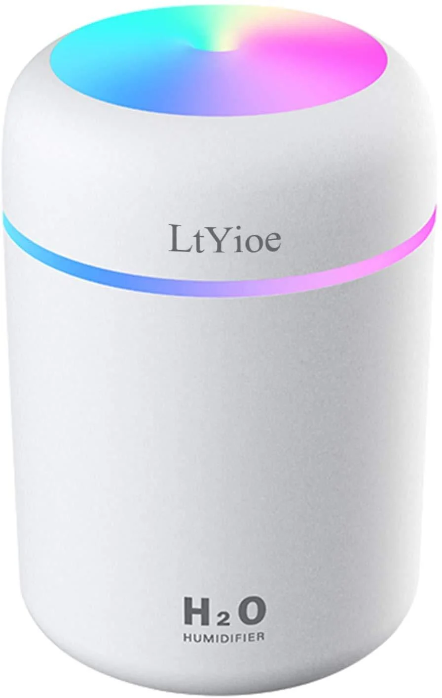 LtYioe Humidifier Portable Mini Humidifiers for Bedroom Personal Desktop Air Humidifier with Colorful Cycling Light 2 Mist Modes and Auto Shut-Off Super Quite for Office Home Car(White)