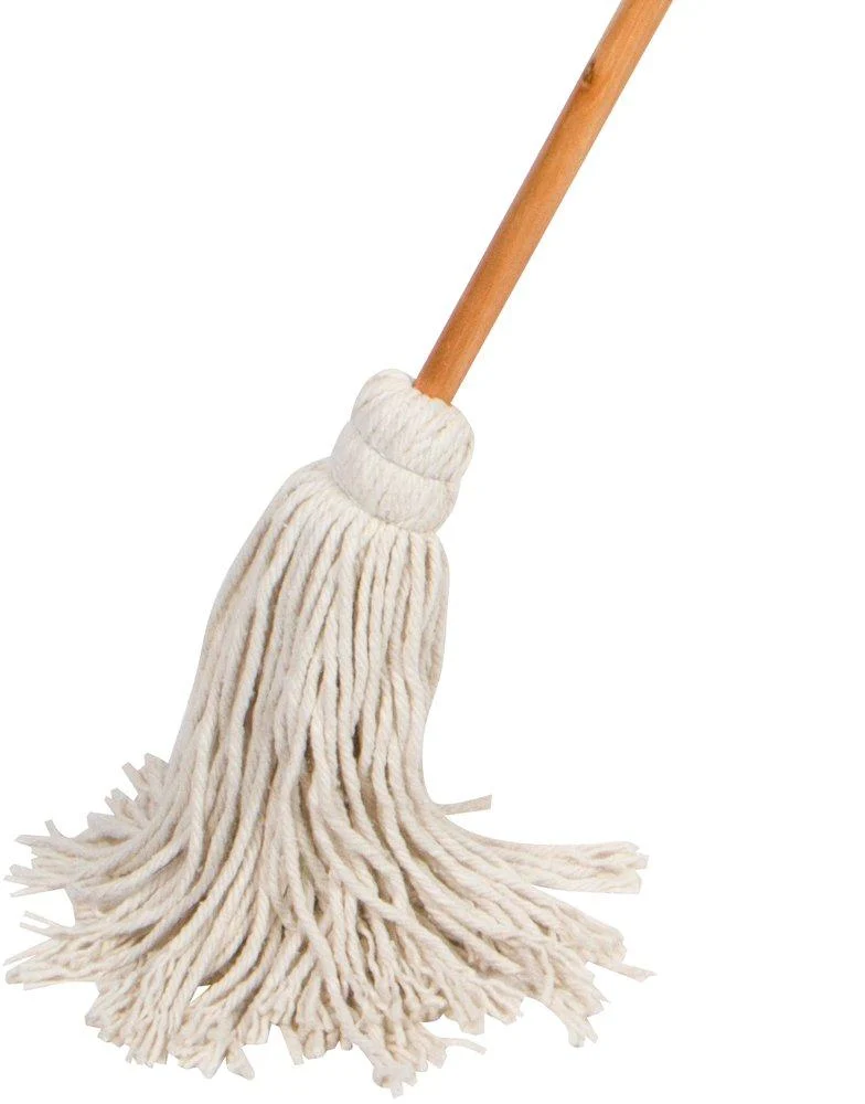 American Market Large Wet Deck Cotton Mop with Solid Wood Handle (11 Oz, White) 11 Oz White