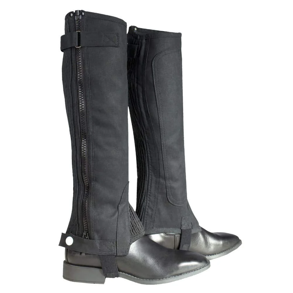 HORZE Amara Equestrian English Riding Unisex Half Chaps | Synthetic Leather Pair | Zip-Up Black Medium Wide