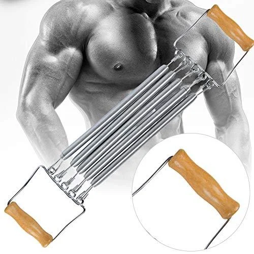 Spring Wall Pulley Chest Expander Removable Spring Muscle Fitness Stretching Training Bands with Wooden Handle - Alomejor