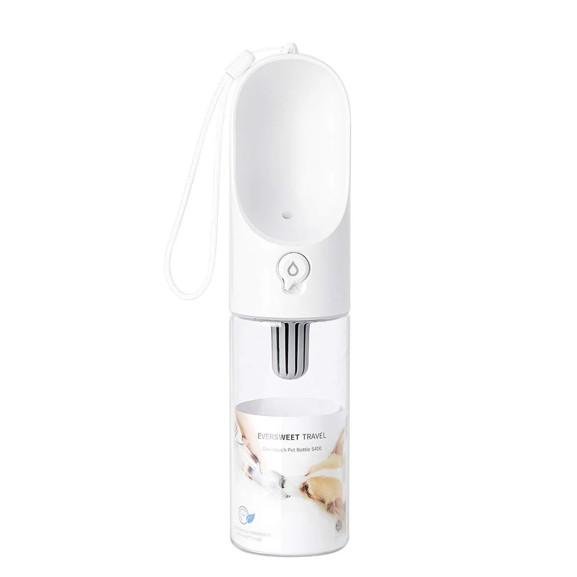 PETKIT Dog Water Bottle with Filter, Leak Proof, Portable Dog Water Bowl for Walking, Hiking, Travel, Outdoor Pet Dispenser Bottle 14 oz WHITE