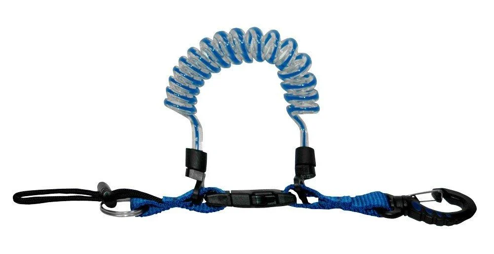 Phantom Aquatics Quick Release Coil Lanyard with Clip and SS Split Ring Blue