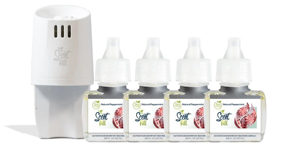 Scent Fill 100% Natural Fresh Peppermint Plug in Starter Kit 4 Refills & Diffuser