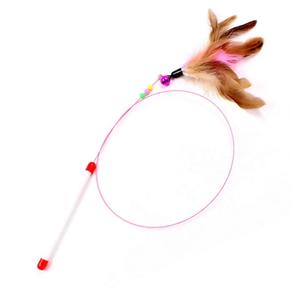 SLSON Feather Teaser Cat Toy Interactive Cat Catcher and Exerciser Wand for Cats and Kitten Playing with Feather Bell and Flexible Wire