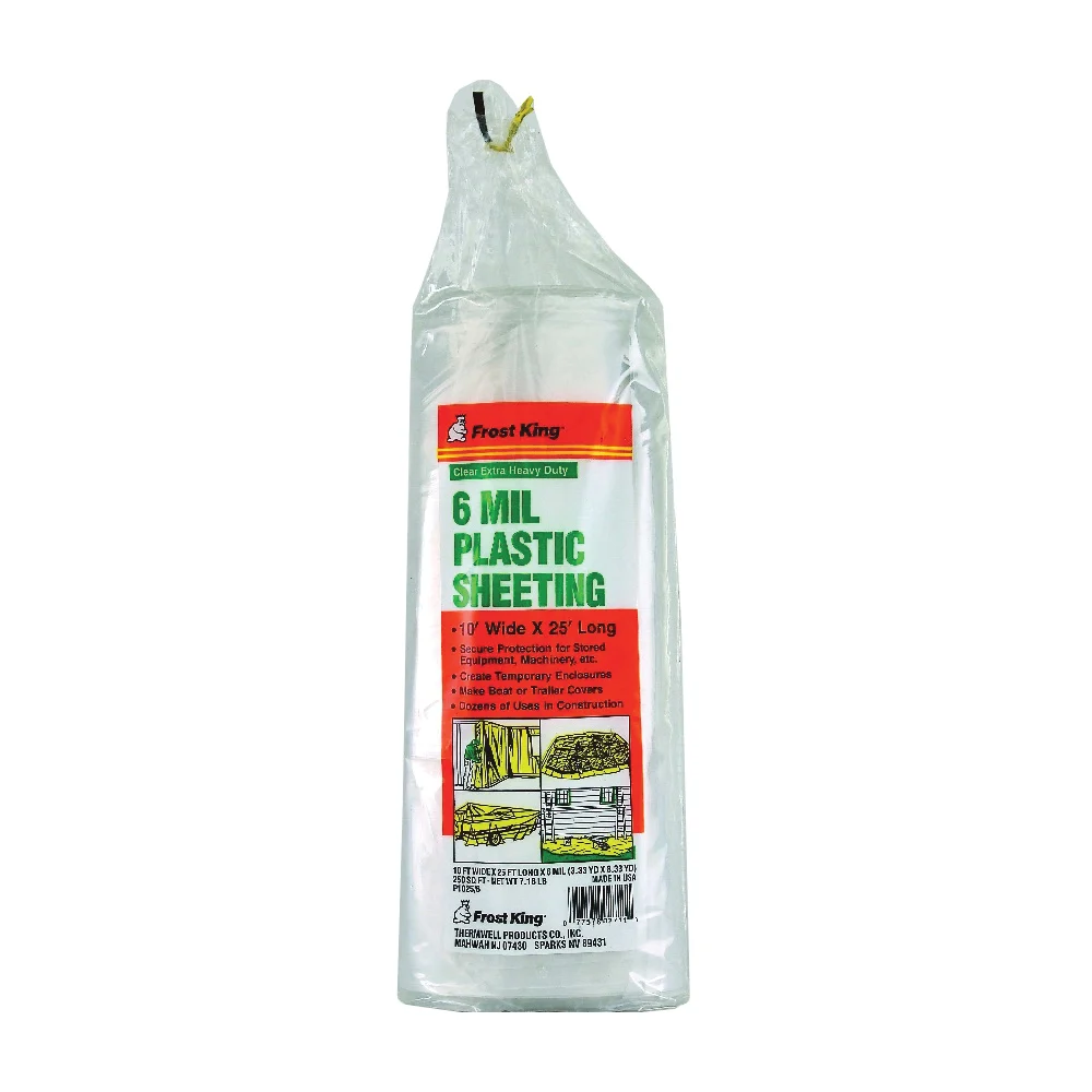 P1025/6 Polyethylene Sheeting, 25 ft L, 10 ft W, 6 mil Thick, Clear - Frost King