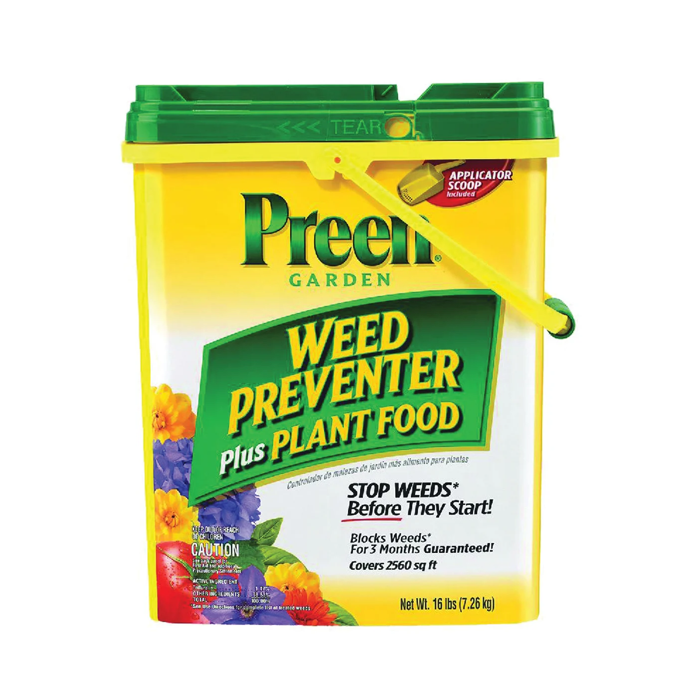21-63907 Weed Preventer Plus Plant Food, Granular, 2560 sq-ft, 16 lb Drum, 9-12-9 N-P-K Ratio