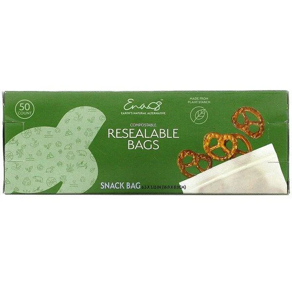 Earth's Natural Alternative Compostable Resealable Bags Snack Bag 50 Count