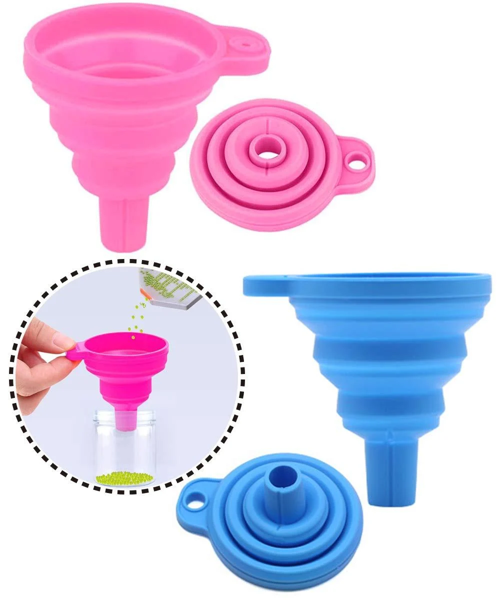 2 Pcs Diamond Painting Tools Funnel - Silicone Collapsible Funnel Convenient Foldable Beads Container Mosaic Tool for 5D DIY Diamond Painting Kits for Adults.
