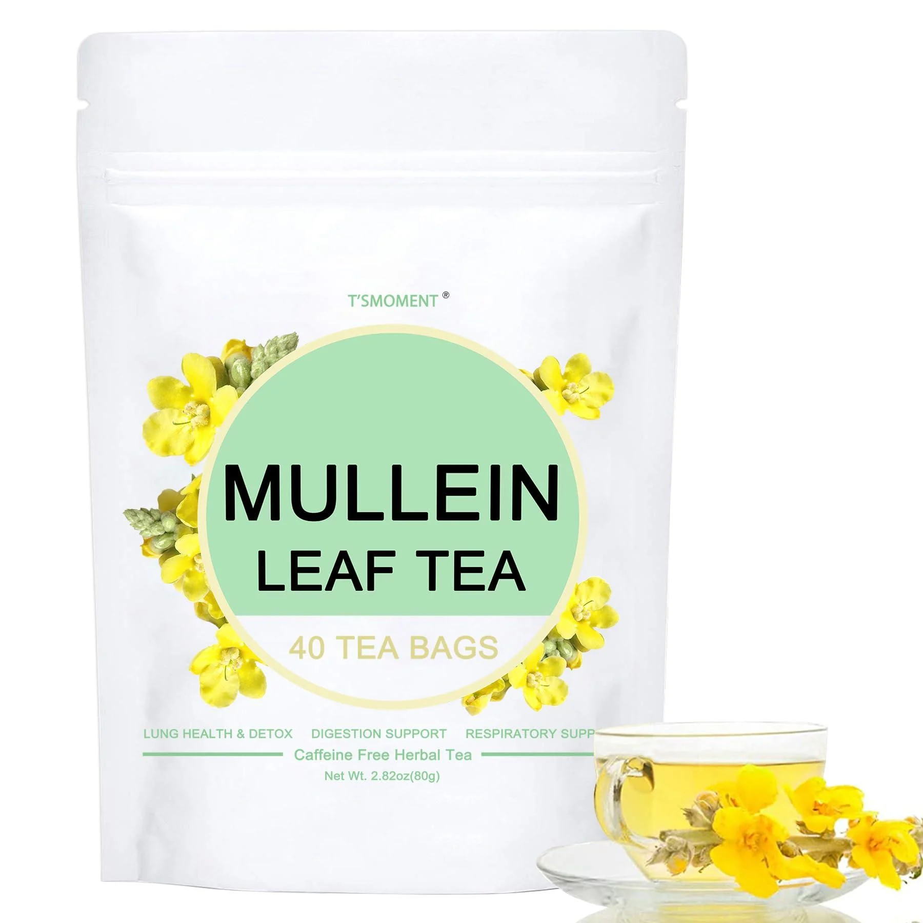 Mullein Leaf Tea Bags - Lungs Cleanse and Respiratory Support 40 Tea Bags Mullein Herbal Tea for Lung Detox Caffeine Free Mullein tea 40 bags