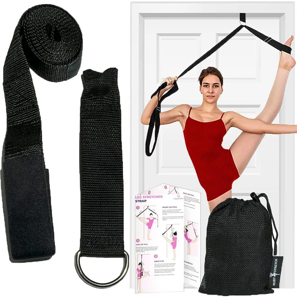 Leg Stretcher Strap, Door Stretch Strap for Flexibility - Adjustable Strap with Door Anchor to Improve Leg Stretching, Door Flexibility Trainer Band with Carrying Pouch for Dance, Cheer, Ballet Black