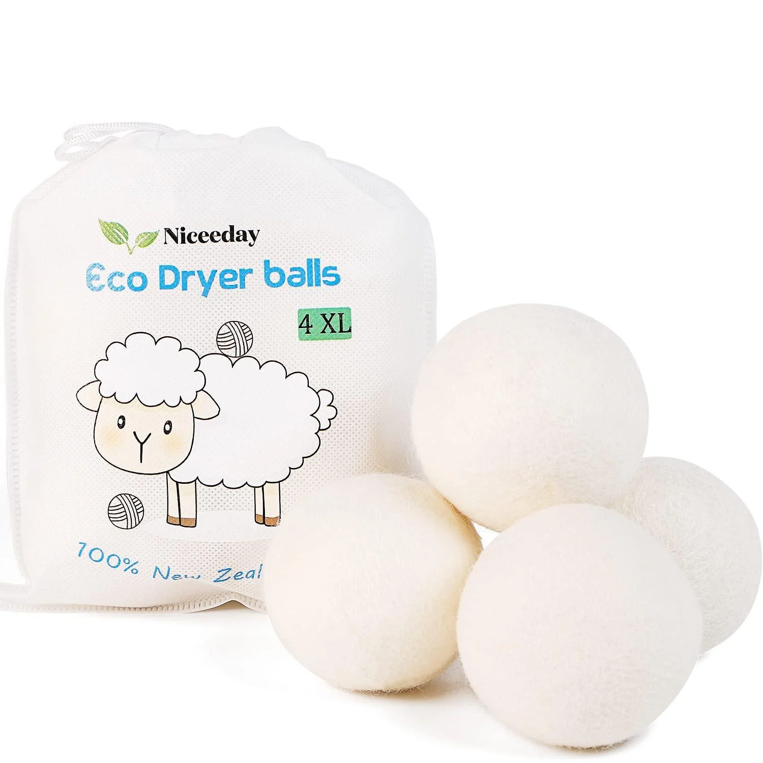 Wool Dryer Balls XL Handmade Organic Dryer Balls Laundry Reusable Natural Fabric Softener Dryer Sheets Alternative 100 New Zealand Wool Extra-Large Dryer BallReduce Wrinkles Saves Drying Time White 4 Count (Pack of 1)