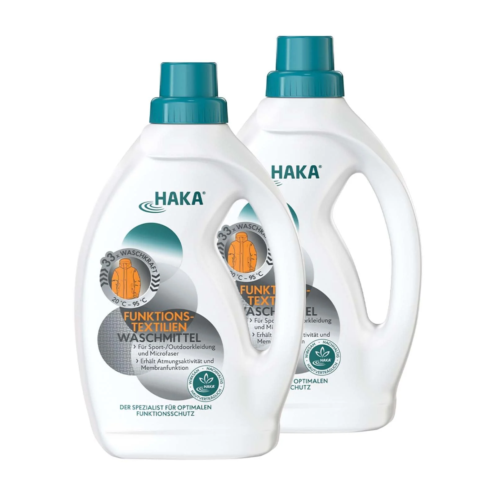 HAKA functional textiles detergent double pack 66 washes for sports laundry outdoor clothing and microfibers 2 x 1 l 1 l (2 Pack)