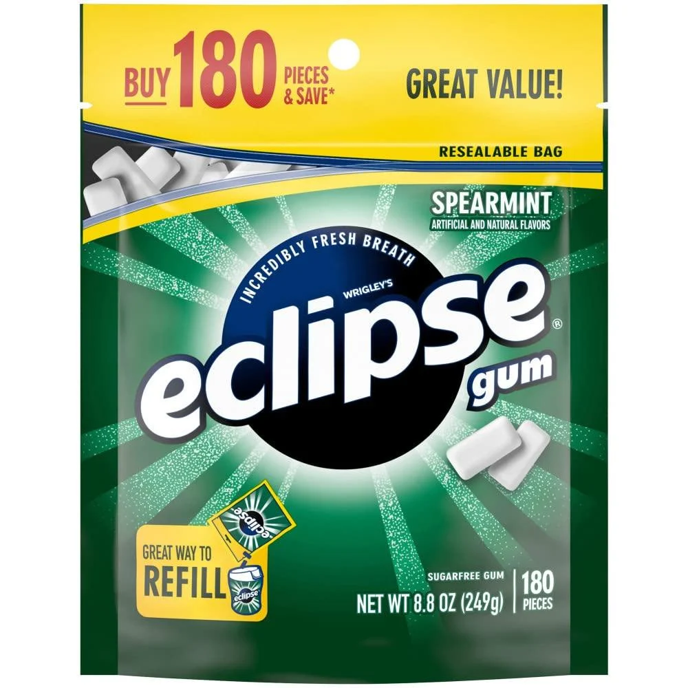 ECLIPSE Spearmint Sugarfree Chewing Gum, 180 piece bag Bag Only