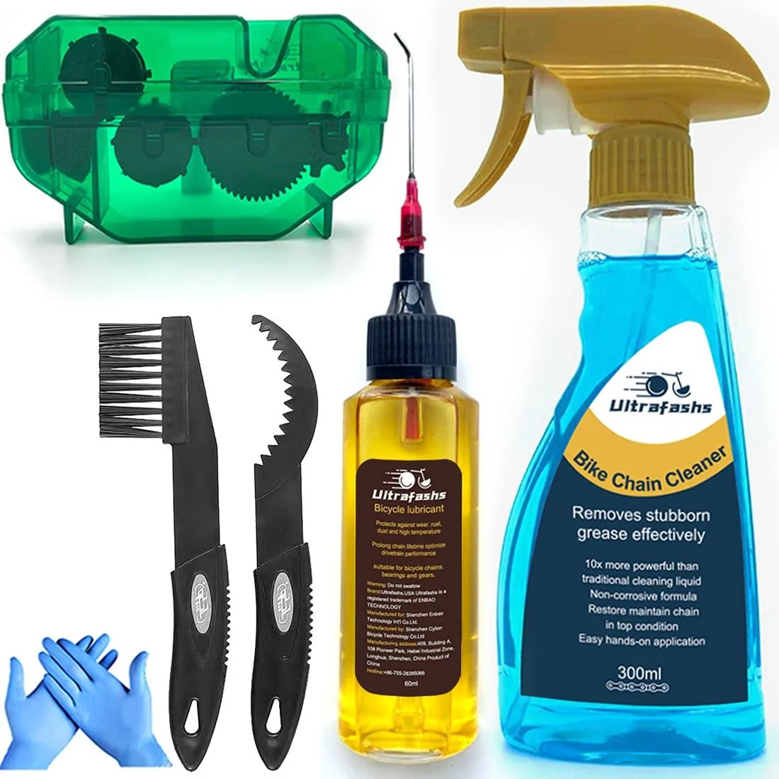 Ultrafashs Bike Chain Oil Lubricant and Cleaner Set with Bicycle Degreaser,Wet Lubricant,Chain Scrubber,Cleaning Brush Tool.for Cleaning Bike Chains,Rear Cogs,Chainrings.Bike Lube-2oz,Degreaser-10or17oz. chain cleaner Kit(degreaser10oz)