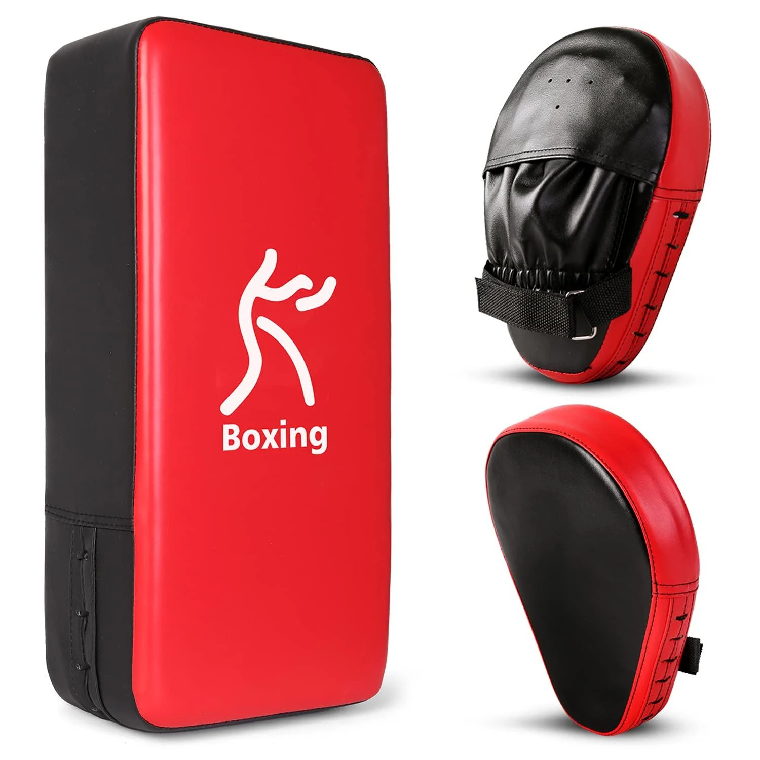 Odoland 2-in-1 Punching Mitts Kick Pack Set Boxing Mitts Focus Pads Taewondo Kick Pad Great for Boxing Kickboxing Karate Muay Thai MMA Training Black/Red