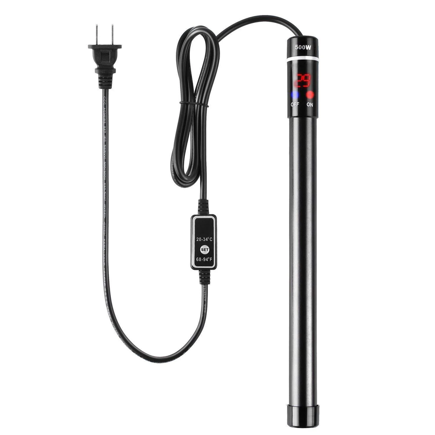 MQ Titanium Alloy 200/300/500W Aquarium Heater for Salt and Fresh Water, Digital LED Display Submersible Heater with External Thermostat Controller 500W for 70-80 Gallon Tank
