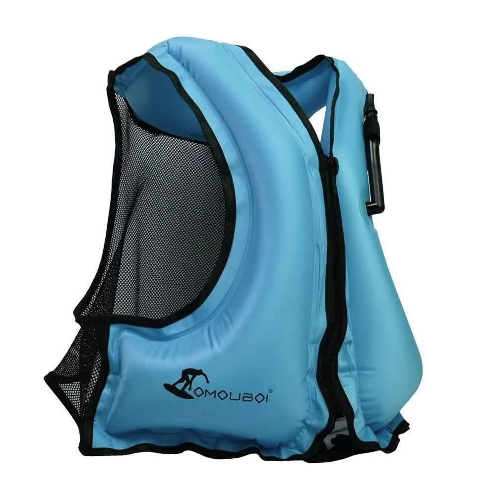 OMOUBOI Inflatable Snorkel Vest Kayak Swim Vest for Adults Snorkel Vests Inflatable Buoyancy Jacket Portable Diving Jackets Swimming Vests for Snorkeling Water Sports Beginner Adults-Only (96-220 lbs) blue