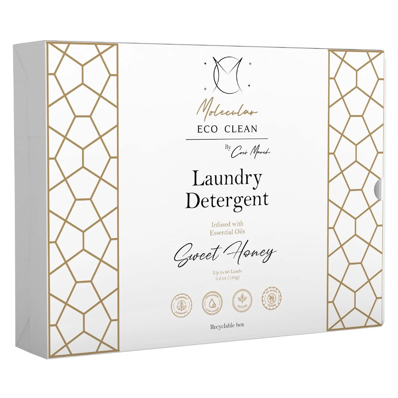 Molecular Eco Clean Laundry Detergent Long Lasting Hypoallergenic Scent ALL NATURAL-60 Loads -Dehydrated Liquid-less Biodegradable - by Coc March Sweet Honey - Detergent