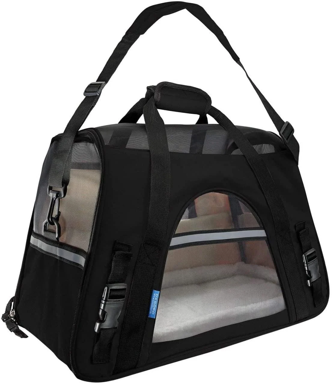 Airline Approved Pet Carrier - Soft-Sided Carriers for Small Medium Cats and Dogs Air-Plane Travel On-Board Under Seat Carrying Bag with Fleece Bolster Bed for Kitten Cat Puppy Dog Taxi Large Onyx Black