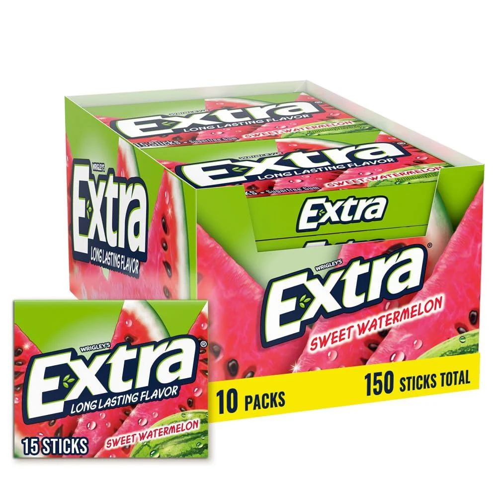 Extra Sugar Free Gum Sweet Watermelon 15 Stick Slim Pack (Pack of 10) by Extra Foods
