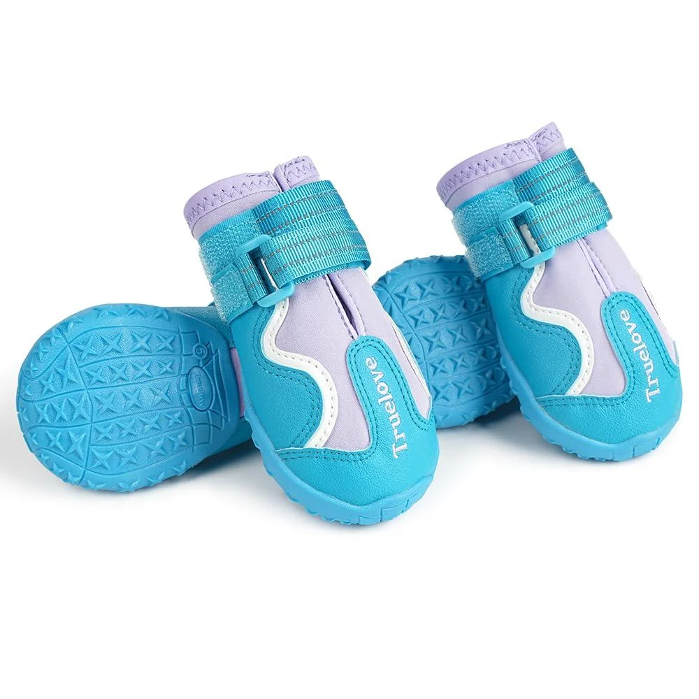 MOKCCI Truelove Dog Boots Waterproof with Reflective Straps for Small Medium Large Dogs 3#(4 Pack) Purple