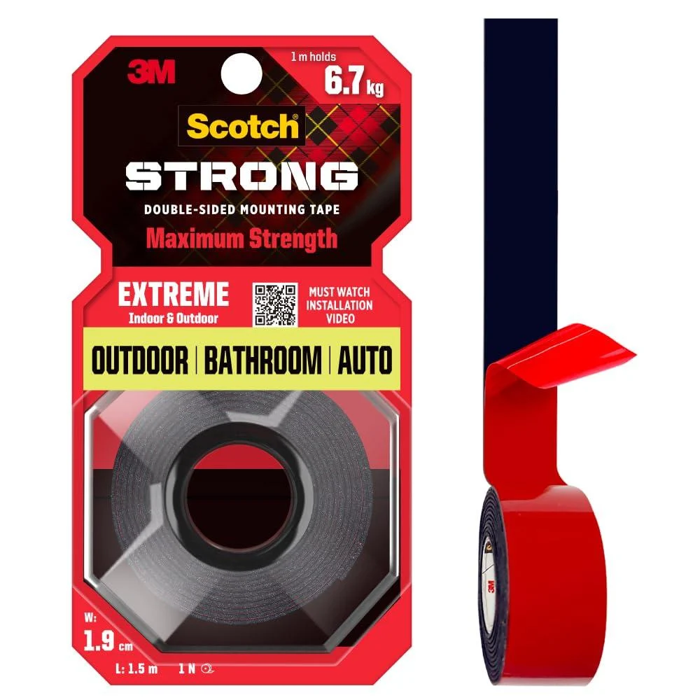 3M Scotch Extreme Double Sided Tape 1m Holds 6.7kg Works on Uneven Surfaces Weather Resistant Works on Indoor Outdoor auto Interior Surfaces