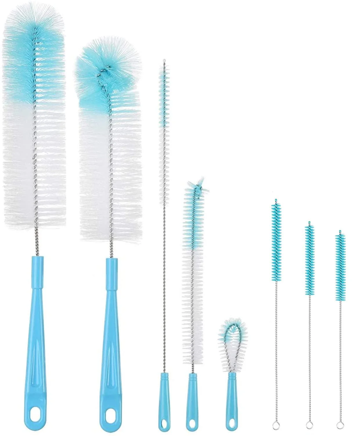 AUMA 8 Pack Blue Bottle Cleaning Brush Set Long Handle Bottle Cleaner for Wine/Beer Bottles Tumbler Sports Water Bottles Kettle/Lid Straw