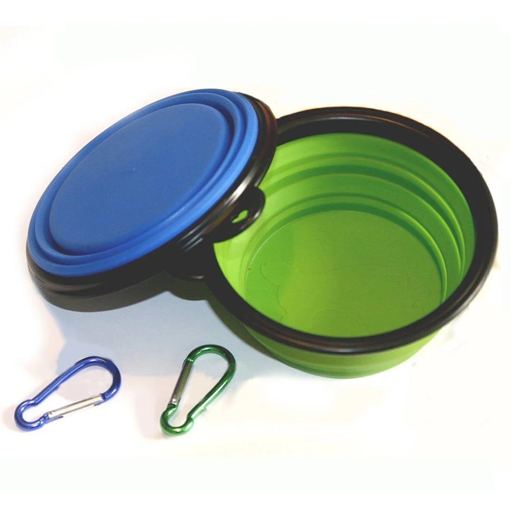 COMSUN Collapsible Dog Bowl, Foldable Expandable Cup Dish for Pet Cat Food Water Feeding Portable Travel Bowl Free Carabiner Green + Blue