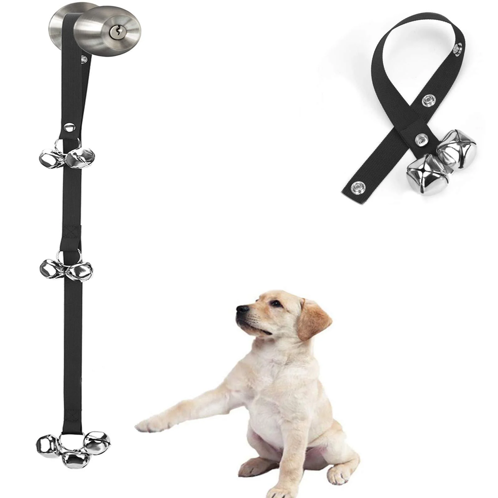 Luckyiren Upgraded Puppy Bells Dog Doorbells for Door Knob/Potty Training/Go Outside-Dog Bells for Puppies Dogs Doggy Doggie Pooch Pet Cat for Dog Lovers-Premium Quality-3 Snaps for Length Adjustment Black