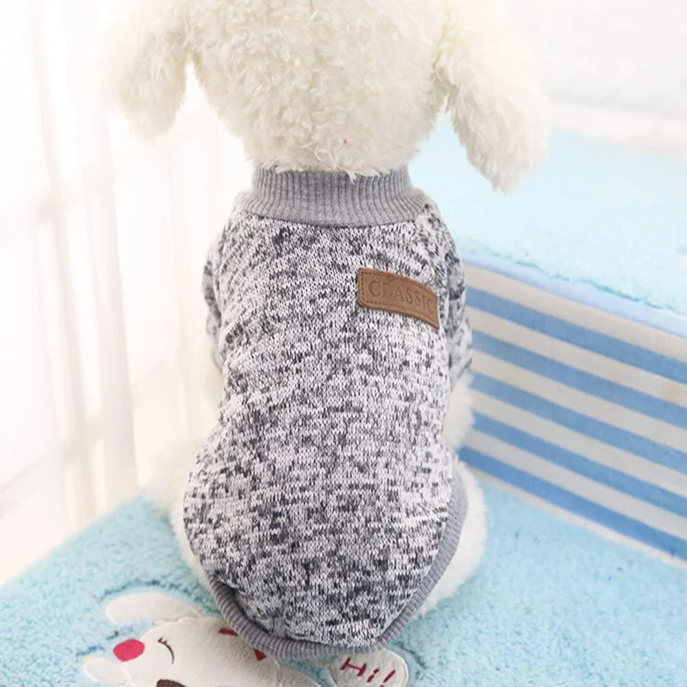 Idepet Pet Dog Classic Knitwear Sweater Fleece Coat Soft Thickening Warm Pup Dogs Shirt Winter Pet Dog Cat Clothes Puppy Customes Clothing for Small Dogs Medium Grey