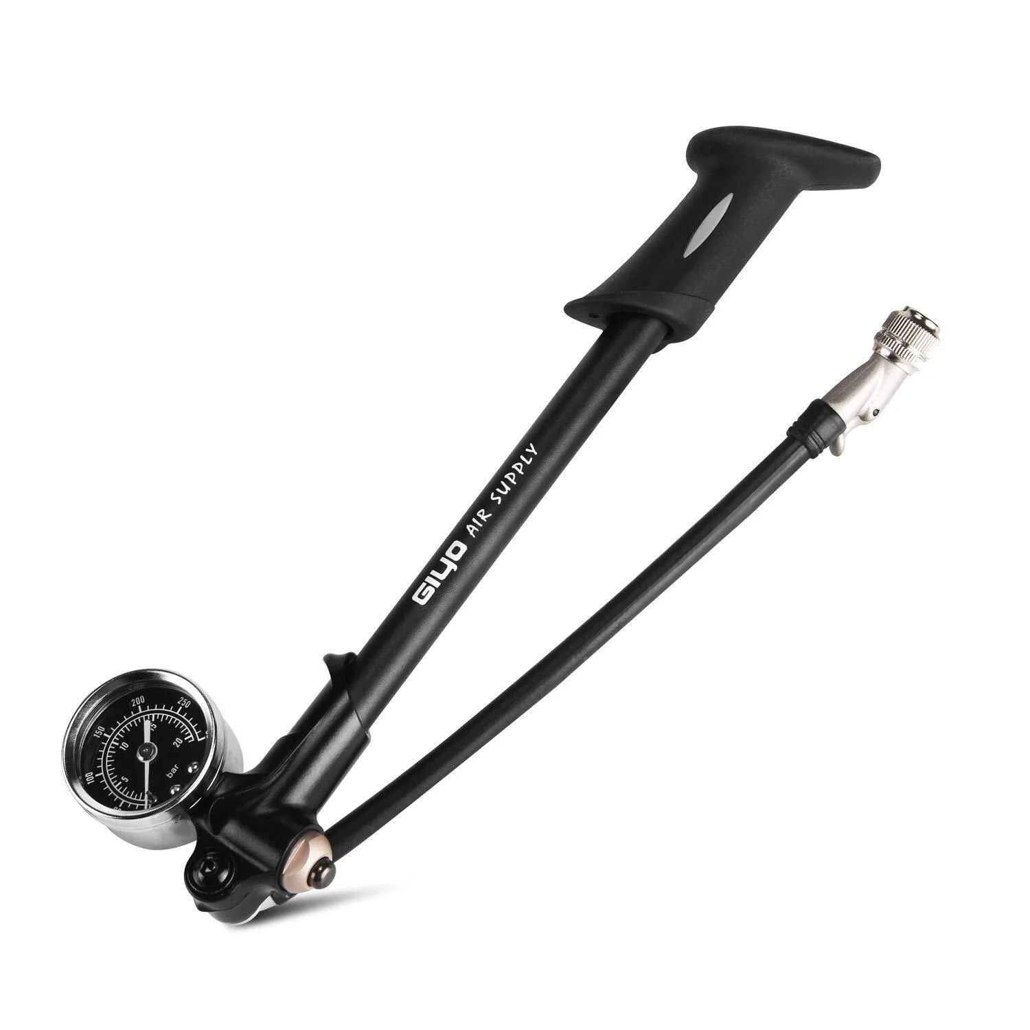 GIYO High Pressure Shock Pump, (300 PSI Max) for Fork & Rear Suspension, Lever Lock on Nozzle No Air Loss A: Black