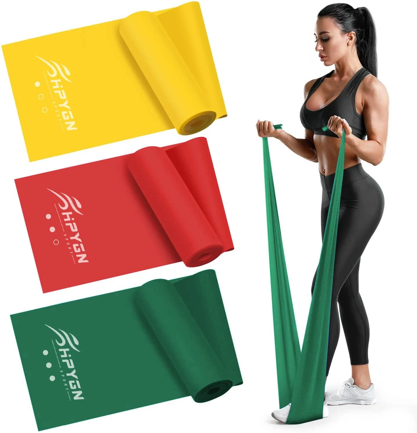 Resistance Bands, Exercise Bands, Physical Therapy Bands for Strength Training, Yoga, Pilates, Stretching, Non-Latex Elastic Band with Different Strengths, Workout Bands for Home Gym Red/Yellow/Green