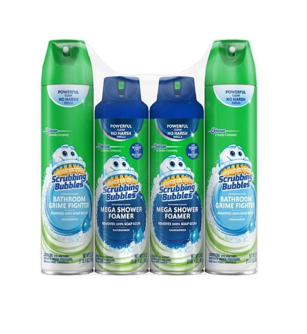 Scrubbing Bubbles Bathroom Grime Fighter, Mega Shower Foamer 4 Pack Total 90 oz - Johnson Scrubbing Bubbles
