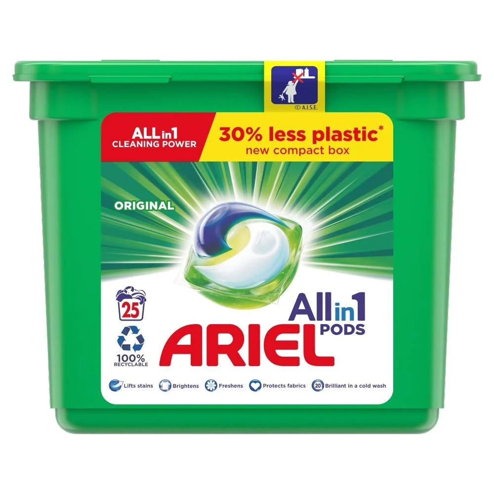 Ariel Original Allin1 Washing Liquid Capsules Detergent 25 Pods Fresh 25 Count (Pack of 1)